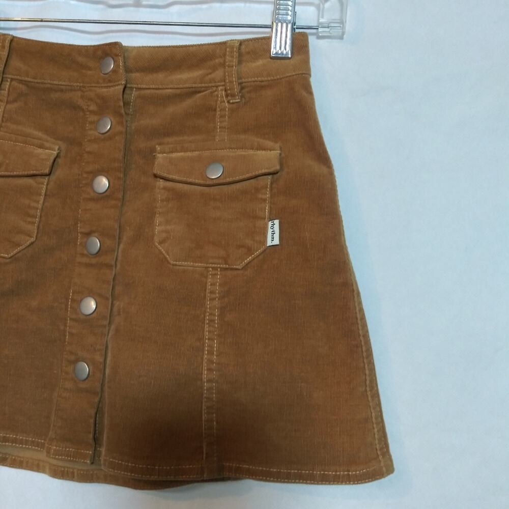 Rhythm Corduroy Mocha Brown Tan Button Down Mini Boho Skirt Size 2 - Picture 4 of 8